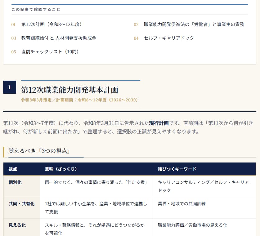 パスワード付きWEB教材（復習用ページ）の記事例